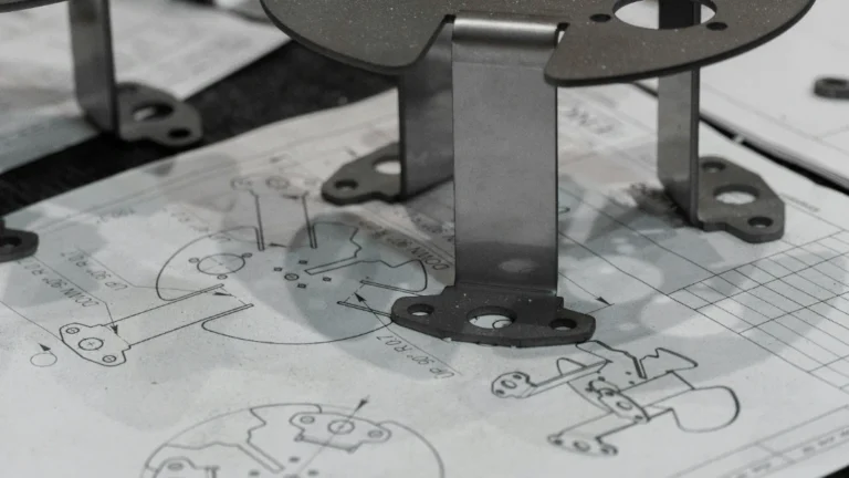 precision sheet metal bent part on engineering technical drawing