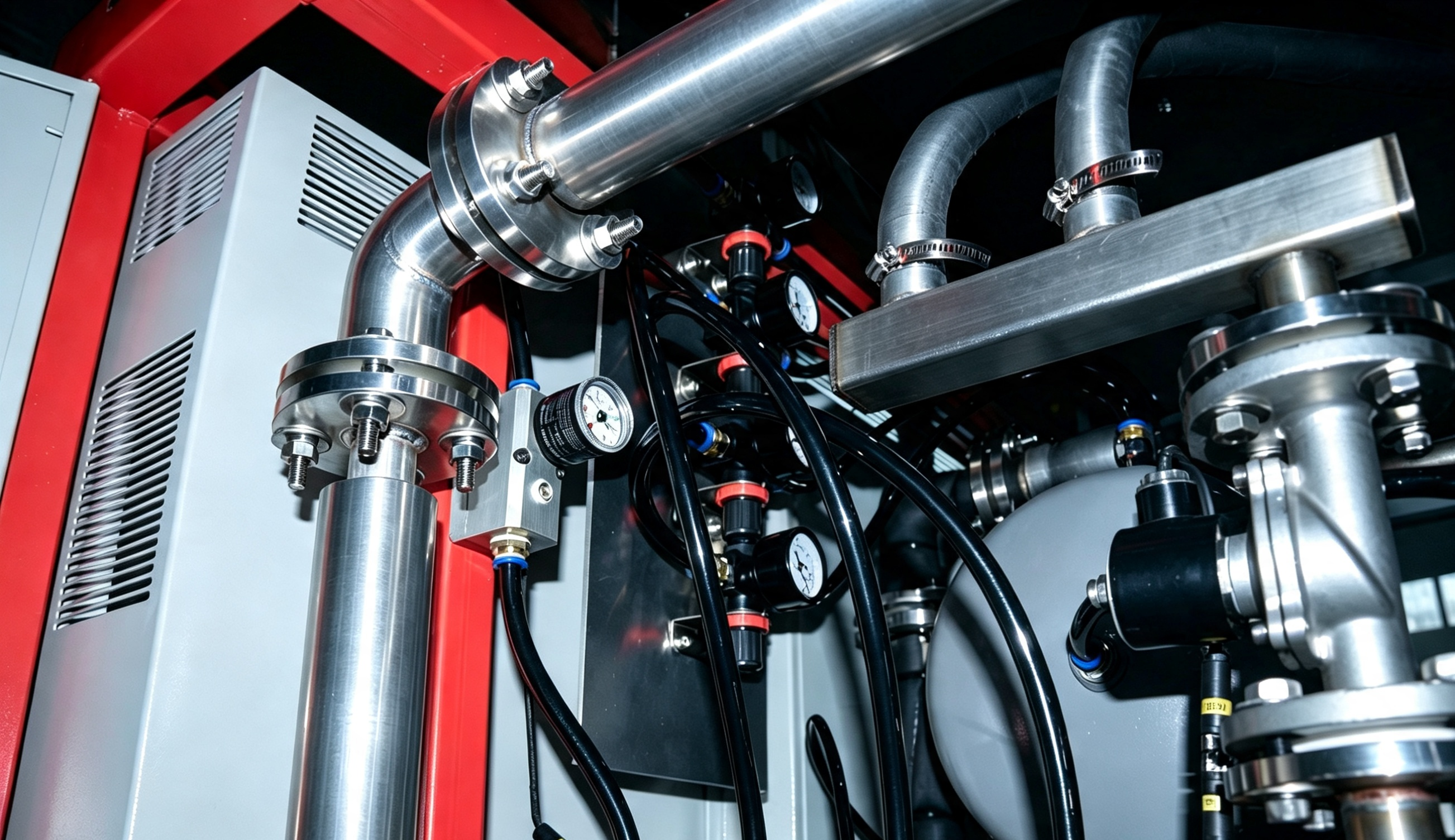 industria pneumatic hydraulic piping system with gauge stainless steel valve assembly
